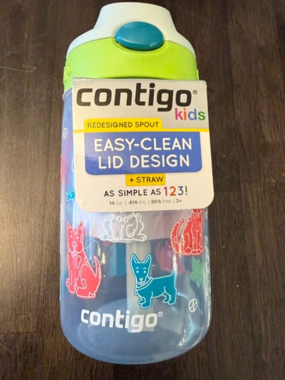 NEW Contigo Kids Water Bottle Macaroon Good Boys Dog & Cat Design Easy Clean Lid